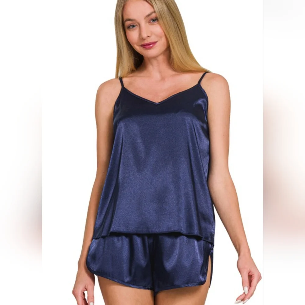 🌌🌙 Midnight Blue Satin PJ Set - Picture 2 of 2